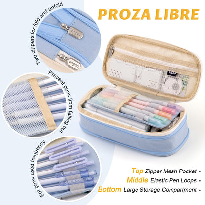 EASTHILL Big Capacity Pencil Pen Case Office College School Large Storage High Capacity Bag Pouch Holder Box Organizer Light Blue