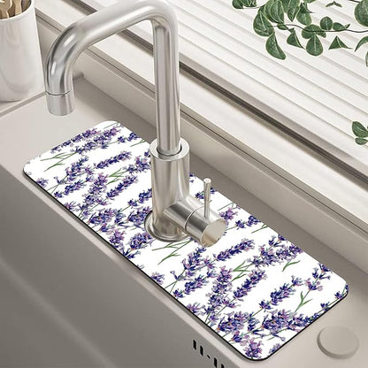 Watercolor Lavender Bunches Kitchen Sink Splash Guard Mat Absorbent Fast Drying