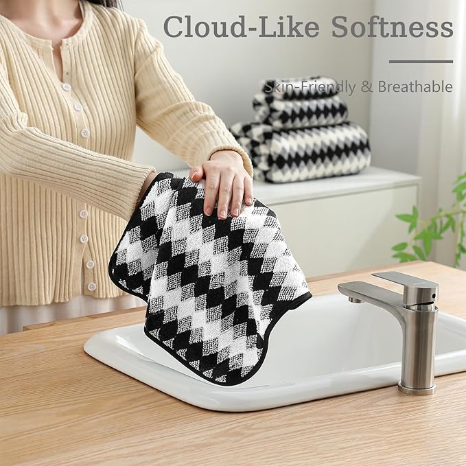 2 Hand Towel Set 16"x31" Black White Towel Set