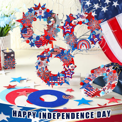 SmoothNovelty 405 Pcs 4th of July DIY Craft Kits Memorial Day Crafts Wreaths Patriotic Wreath Kits 32 Pcs Foam Wreath with 373 Patriotic Stickers for 250th Anniversary Independence Day Party Supplies