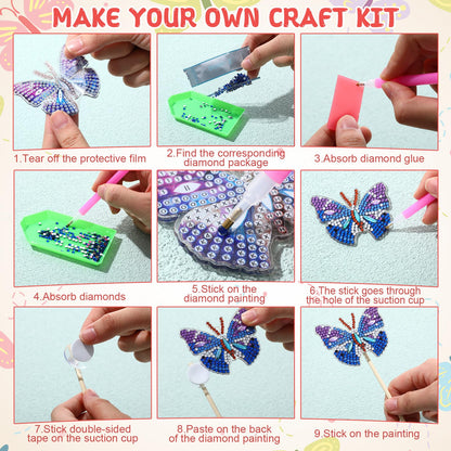 Fullhawl 16 Pcs Butterfly Flower Diamond Painting Kits 5d DIY Diamond Art Kits Garden Stakes Decor Craft with Metal and Wooden Swaying Sticks for Adults Indoor Outdoor Yard