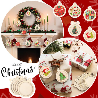 Gerrii 30 Pcs Christmas Wooden Ornaments to Paint 4 Inch DIY Unfinished Blank Round Wood Cutouts Wooden Discs Slices Hanging Ornaments for Christmas Holiday Xmas Tree Decoration DIY Crafts in 5 Shapes