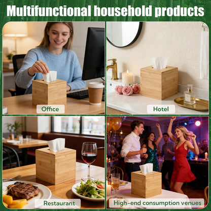 4-Pack Natural Bamboo Tissue Box Covers | 5.9" Cube Storage for Home & Commercial Use | Multi-Scenario Decorative Holder for Kleenex, Napkins, and Paper Towels