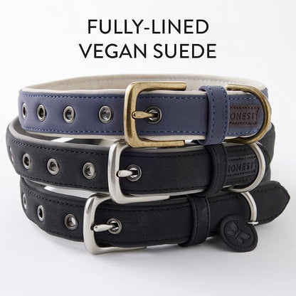HonestBaby Collars and Leash Sets Braided and Vegan Suede for Dogs Organic Cotton for Pets, Navy/Natural, X-Small