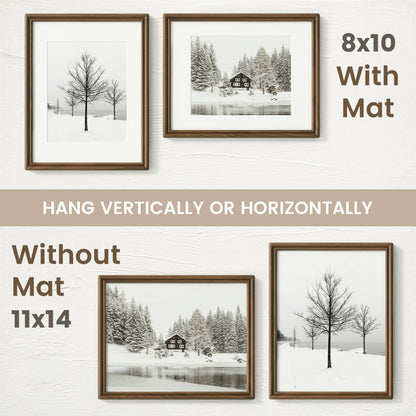 11x14 Picture Frame, USA-Sourced Natural Solid Walnut Wood Photo Collage Frame with HD Tempered Glass, Rounded Corner 11 x 14 Wooden Frame Matted to 8x10, Vertical & Horizontal Wall Hanging Display
