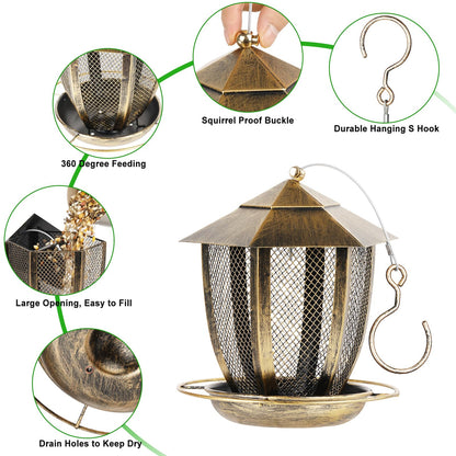 LBTING Bird Feeder for Outside, Hexagon Lantern-Shaped Metal Bird Feeder, Wild Bird Feeders for Hanging Outdoor Garden Yard