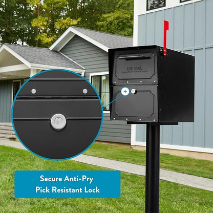 Architectural Mailboxes 6200B-10 Oasis Classic Locking Post Mount Parcel Mailbox with High Security Reinforced Lock,Black,18.00 x 15.00 x 11.50 inches