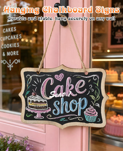 Gaahkai 10 PCS Large Hanging Chalkboard Signs, 9"x6" Reusable Double Sided Wooden Chalk Board for Wedding Kitchen & Party