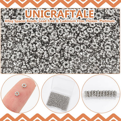 UNICRAFTALE 1000Pcs Spacer Beads Flower Beads 3mm Daisy Spacers Beads Metal Loose Beads Blossom Beads Braclet Beads Tiny Spacer Beads for Necklace Bracelet Earring Jewelry Making Hole 0.8mm