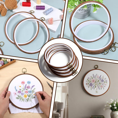 AOZUO 8 Pcs 8 Inch Embroidery Hoops, Round Imitated Wood Cross Stitch Hoop Rings Embroidery Frame Circle Display Frame Kits for Art Craft Sewing Embroidery Handy DIY Ornaments Decoration