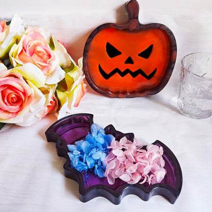 2 Set of Bat Pumpkin Tray Storage Resin Mold Molds Epoxy Resin Pumpkin Bat Shaped Halloween Tray for Fruit Candy Jewelry Cup Holder Container, DIY Making Decor Art Crafts