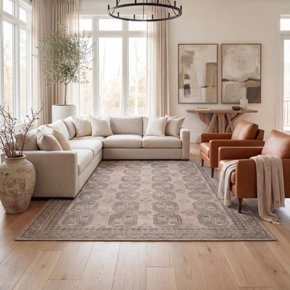 Kuden 6x9 Area Rug, Machine Washable Area Rug with Non-Slip Backing, Vintage Style, Soft, Easy Clean, Low Pile Rug for Living Room, Bedroom, Dining Room