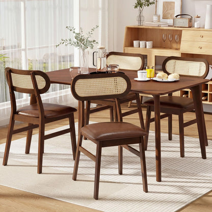 Giantex Wooden Dining Chairs Set of 2, Faux Leather Upholstered Kitchen Chairs w/Breathable Mesh Cane Backrest, Rubber Wood Frame, Padded Seat, Farmhouse Armless Side Chairs for Dining Room, Coffee