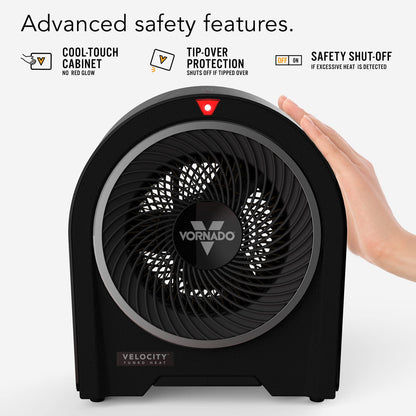 Vornado Velocity 5R (2025) Whole Room Space Heater with Remote, LED Touch Controls, Digital Thermostat, Locking Controls, 1-12 Hour Timer, Automatic Climate Control, Powerful Heater for Bedroom, Black