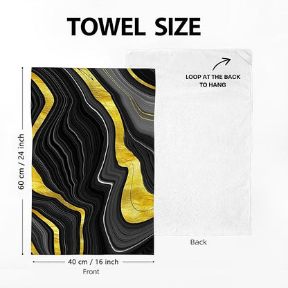 Black Gold Kitchen Dish Towels Set of 4 Soft Absorbent Marble Texture Black