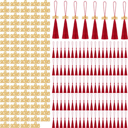 Cindeer 100 Pcs Mini Graduation Tassels with 100 Pcs 2026 Tassel Charms for Crafts Mini Silky Bookmark for Graduation Cap Keychain Ornaments DIY Craft Jewelry Making Project(Red)