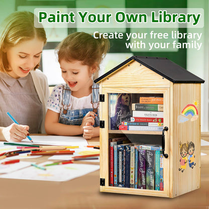 Little Library Box Outdoor, 2-Tier Little Library for Neighborhoods Community School, Weatherproof Solid Wood with Adjustable Shelf & Rust-Proof Hinges, Sharing books, Literature and Newspapers