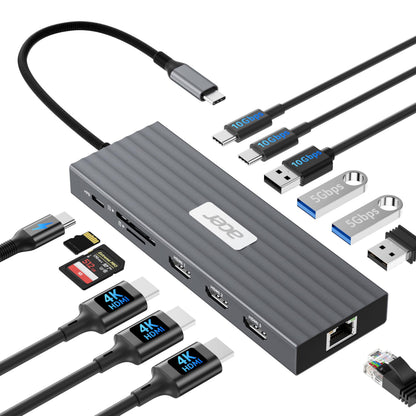 Acer Docking Station 3 Monitors with 3 HDMI, 13-in-1 USB C Hub for Laptop with 4K@60Hz HDMI, 1 Gbps Ethernet, 10Gbps Data, 100W PD, SD/TF, Laptop Dock for Acer, XPS, Spectre, Surface, Mac