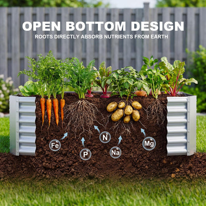 AHEONLAR 2 Pack 8×4×1.5ft Galvanized Raised Garden Beds Outdoor, Rectangle Sturdy and Durable Planter Boxes for Vegetables, Fruits, Flowers and Plants, Easy Assembly, Silver