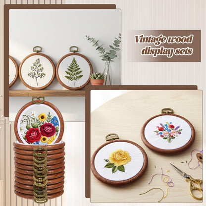 IMengjbang 30 Pcs 3 Inch Mini Embroidery Hoops Bulk, Circle Rubber Hoops Ring Display Cross Stitch Ornament Imitated Wood Frame Kits for DIY Hanging Gifts Christmas Fall Farmhouse Ornaments Decoration