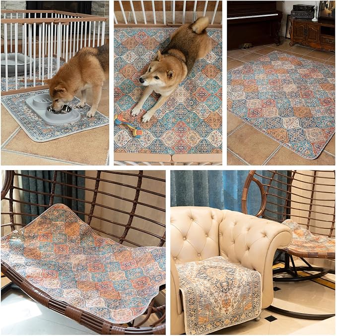 nunubaby Washable Pee Pads for Dogs, Stylish, Non-Slip and Leak-Proof Pee Pads. Reusable Potty Pads for Dogs for Crates and Floors.(Red/Floral,18" x24" )
