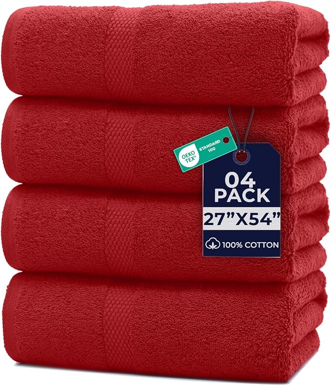 DAN RIVER Bath Towels Set of 4, 27 x 54 Inches, 100% Cotton, Larger & Lighter