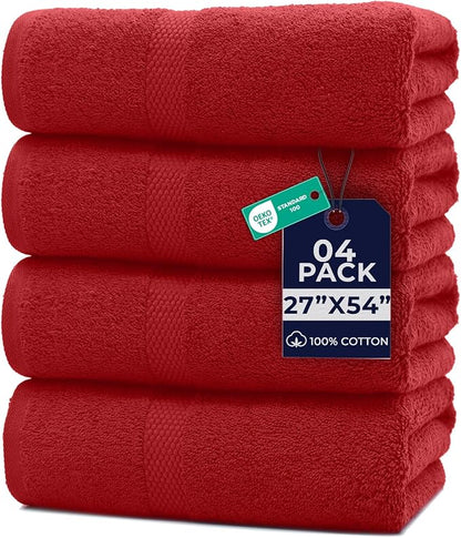 DAN RIVER Bath Towels Set of 4, 27 x 54 Inches, 100% Cotton, Larger & Lighter