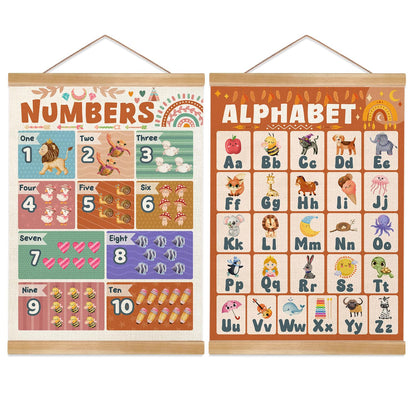 Alphabet Numbers Poster Set of 2, Alphabet Numbers Wall Art, ABC and 1-20 Numbers Canvas Print Banner,Toddler Learning Educational Poster for Playroom Nursery Classroom Decor14x18.5inch (2, Orange)