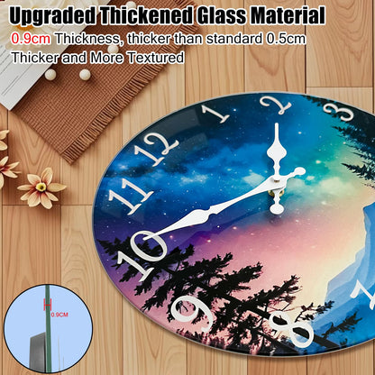 TGHHPC 12 Inch Wall Clocks Battery Operated - Premium Glass Silent Wall Clock, Unique Aurora Non Ticking Decorative Analog Clock for Bedroom Living Room Office Kitchen Gym Hotel Classroom Farmhouse