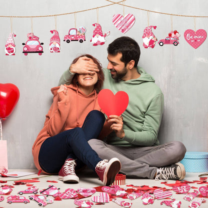 Qunclay 36 Pcs Valentine's Ornaments Valentines Wooden Hanging Gnome Ornaments Pink Romantic Wall Decor Pink Truck Decoration Pickup Truck Decoration for Anniversary