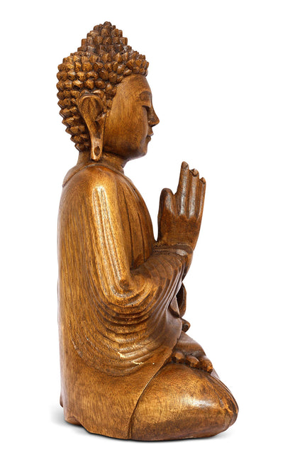 G6 Collection 16" Large Wooden Serene Sitting Buddha Statue Handmade Meditating Sculpture Figurine Decorative Home Decor Accent Handcrafted Art Traditional Modern Oriental Decor (16" Tall)