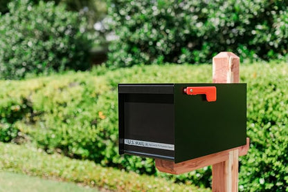 Architectural Mailboxes MailMax Post Mount Mailbox, All Black, Large | Modern galvanized steel and aluminum build with rust-resistant powder-coat finish and a magnetic door closure. USPS approved.