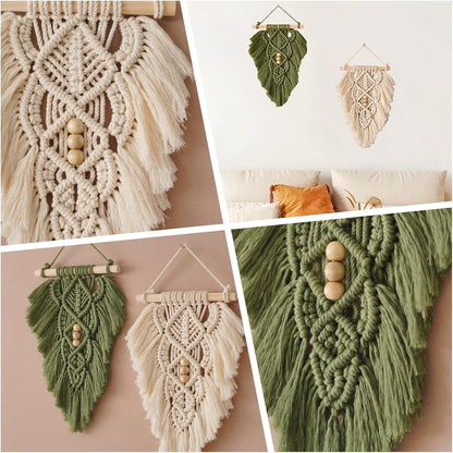 Jditngp Hand Woven Leaf Wall Hanging,Leaf Tapestry Macrame Wall Hanging,Nordic Room Wall Art Feather Ornament,Boho Woven Tapestry Boho Home Decor for Living Room Bedroom or Entryway Wall Art (Green)