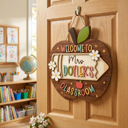 FAMITRENDZ Personalized Teacher Door Sign with Name, Custom Wooden Welcome Teachers Sign, Classroom Door Hanger for Teachers, Teacher Appreciation Gifts, Back to School Gifts, Classroom Decorations 9