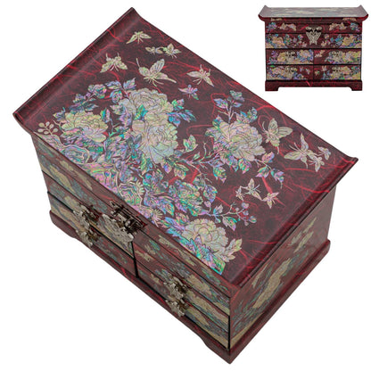 February Mountain Mother of Pearl Wooden Jewelry Organizer Box – Jewelry Storage Box for Women, Features Spacious Drawers, Ideal for Rings, Bracelets, Watches, Chains, Accessories