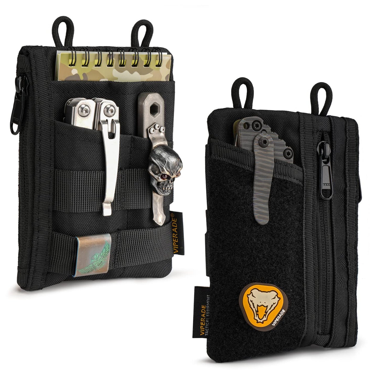 VIPERADE VE18 EDC Pouch, Pocket Organizer for Men, EDC Pocket Organizer, 3 Slots with 2 Zipper Pockets, Multitool Pouch (Black)