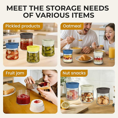 MOODTALK Overnight Oats Containers with Lids 2026 Upgrade - 17oz Glass Mason Jars- Anti-Slip Design Borosilicate Glass Storage Tank - Moisture-Proof Oat Snack Can