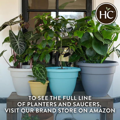 The HC Companies Caribbean Planter Pot - Outdoor & Indoor Plant Pot with Drainage Hole & Plug - Rolled Rim Plastic Pots for Plants & Flowers - Decorative Plant Pot (14" Honey, Pack of 1)