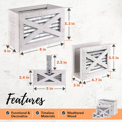 Autumn Alley Farmhouse Kitchen Set - Includes Napkin Holder, Salt and Pepper Shakers, and Utensil Holder - Rustic Barn Door Motif, Galvanized Metal, Wooden Design - Perfect for Farmhouse Kitchen Décor