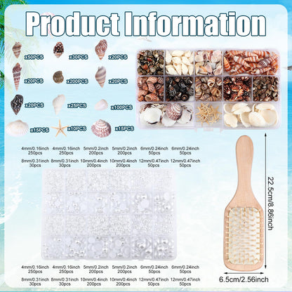 Potchen 6 Set Mermaid Hairbrush Kit DIY Creative Seashell Hairbrush with Mix Flatback Rhinestones Half Pearls Small Scallop Shell Decorate Your Own Hair Brush for Girls Women Bride Mermaid Party Favor