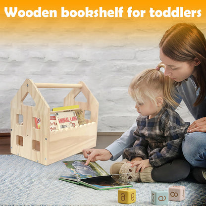 ElasignShopo Double-Sided Montessori Scalloped Bookshelf for 1-5 Years, Nursery Cute Storage for Books, House Shape Wooden Nursery Small Bookshelf, Room Furniture, Baby Bookcase 12 * 11.6 * 7.9"