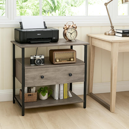 Edbuosy 27 Inch Wide Night Stand with Charging Station, Wood Nightstand with Open Shelf, Large Drawer Bedside Table for Living Room/Bedroom/Office (Rustic Gray)