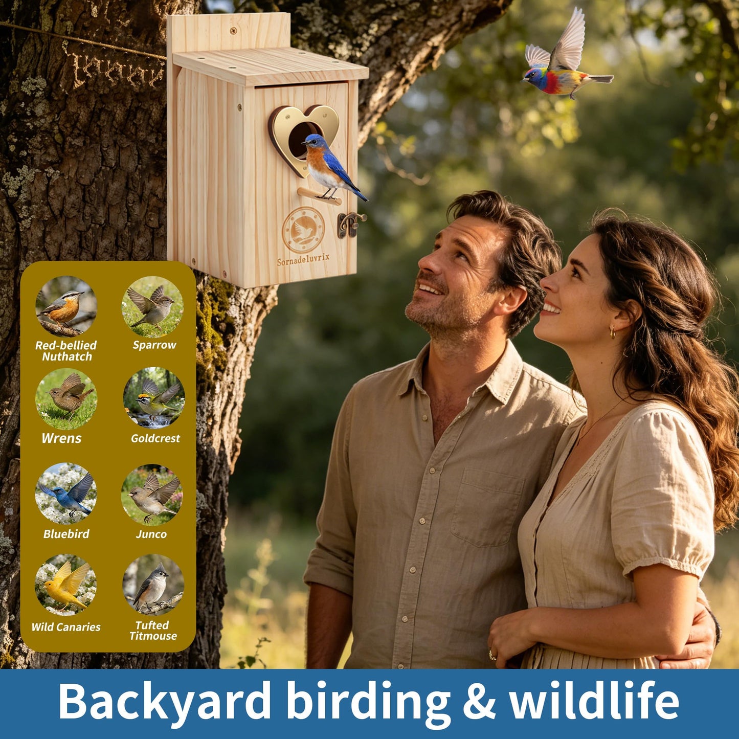 SORNADELUVRIX 2 PCS Bird Houses for Outside, Predator Proof Bluebird Houses Hanging, Wooden Bird Houses for Outdoors, Bird House Kits for Adults & Kids with Perch & Nesting Material