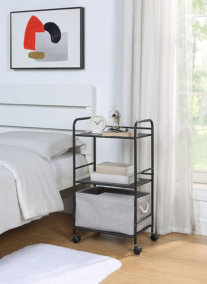 SunnyPoint 3-Tier Rolling Utility Cart – Metal Storage Organizer with Wheels, Mobile Kitchen Cart, Office & Home Organizer, Black, 12" D x 16.92" W x 31.1" H