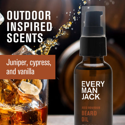 Every Man Jack Men's Beard Oil - Aged Bourbon Fragrance - Deeply Moisturizes and Softens Your Beard and Adds a Natural Shine - Naturally Derived with Shea Butter and Argan Oil - 1 fl oz