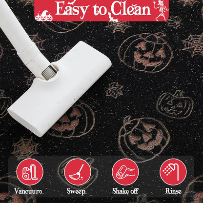 TYUU Pumpkin Front Door Mat Indoor Outside Entrance, Heavy Duty Dirt Trapper Doormat with Non Slip Backing Entryway Mat for Front Back Door, 17'' x 30'', Pumpkins Black