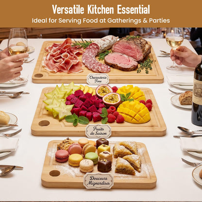 VIVIGU Bamboo Cutting Boards for Kitchen, 3-Piece Wood Cutting Board with Juice Grooves, Durable Wooden Chopping Boards Set for Meal Prep, Meat, Vegetables, Fruits, Serving, Kitchen Essentials