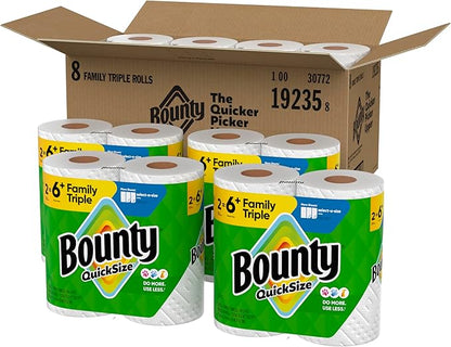 Bounty Quick-Size Paper Towels, 8 Family Triple Rolls = 27 Regular Rolls