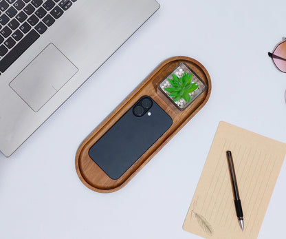 VSUINGO Small Wooden Oval Tray (11.3 x 4.1 inch) 3 Pack, Mini Serving Tray for Coffee Tables, Dessert, Snack, Fruit, Acacia Wood Platter for Vegetable, Decor Restaurant
