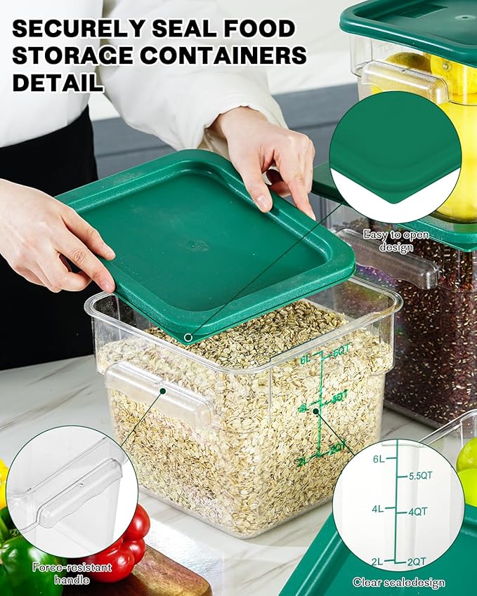 12QT NSF Food Storage Containers: 2 PCS Commercial Clear Square Food Storage
